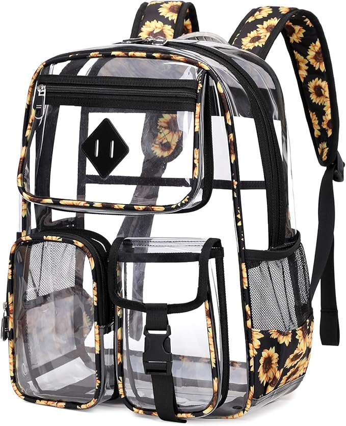PIG PIG GIRL Clear Backpack for School,Heavy Duty PVC Transparent Bookbag for Girls Stadium Approved See Through Backpack