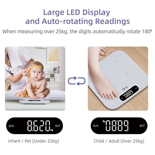 TIPRE Baby Weight Scale, Infant Scale with Detachable Tray, Pet Scale for Cat Dog, Multiple Weighing Scale for Toddler, Children, Pet and Adult Auto-Rotation LED Screen, Up to 400lb/180kg