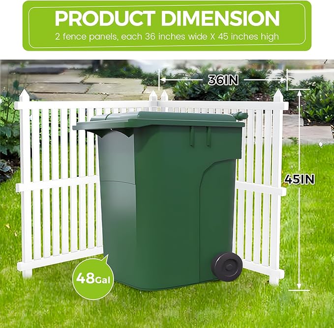 36"W X 45"H Outdoor Privacy Screen, Vinyl Air Conditioner Fence with Metal Stake, No Dig Trash Can Enclosure for Outside- 2 PVC Panels, White, Vertical, X-SPVC-4536