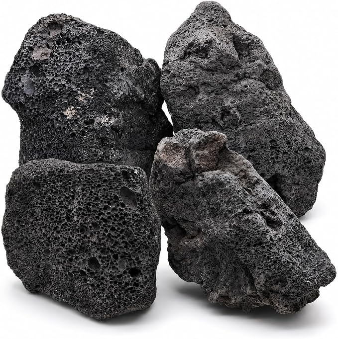4–8 Inches Natural Black Lava Rocks, 4 PCS Medium Aquarium Stones for Aquascaping, Fish Tank Hardscape, Planted Tanks, Terrariums & Reptile Decor (Medium 4–8 in)