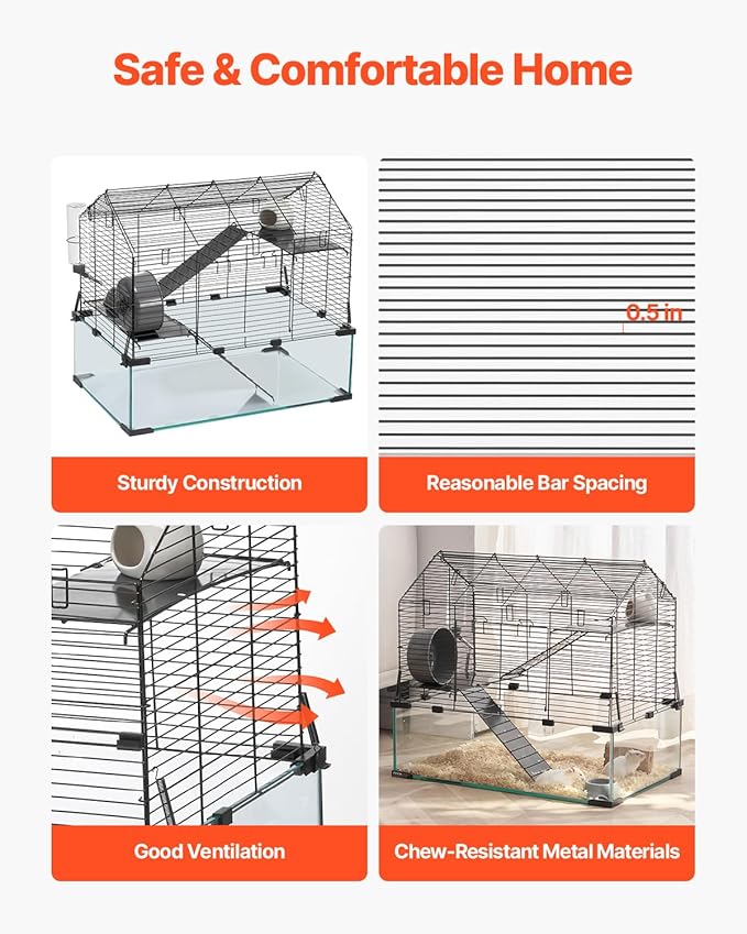 VEVOR Hamster Cage, 360° Viewing Transparent Hamster Habitats, Small Animal Cage, 22.8 x 15 x 21.3 in, Ventilated Pet Mouse Cages with Water Bottle, Portable Hamster House for Rats, Guinea Pigs