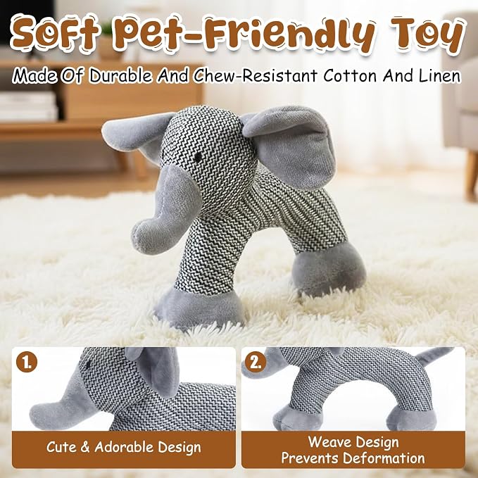 Pet Lori Linen SafariCompanions,Linen Safari Squeaky Dog Chew Toy,Robust Indestructible Dog Stuffed Toy for Small Medium Dogs,Dog Toy with Squeaker-Elephant