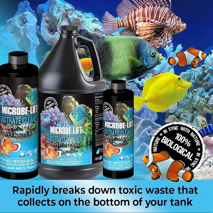 MICROBE-LIFT Gravel & Substrate Cleaner for Saltwater Aquarium and Freshwater Tanks, Tank Cleaner and Aquarium Water Conditioner, Clarifies Water, Reduces Sludge, Aquarium Supplies, 8 Ounces (GSC08)