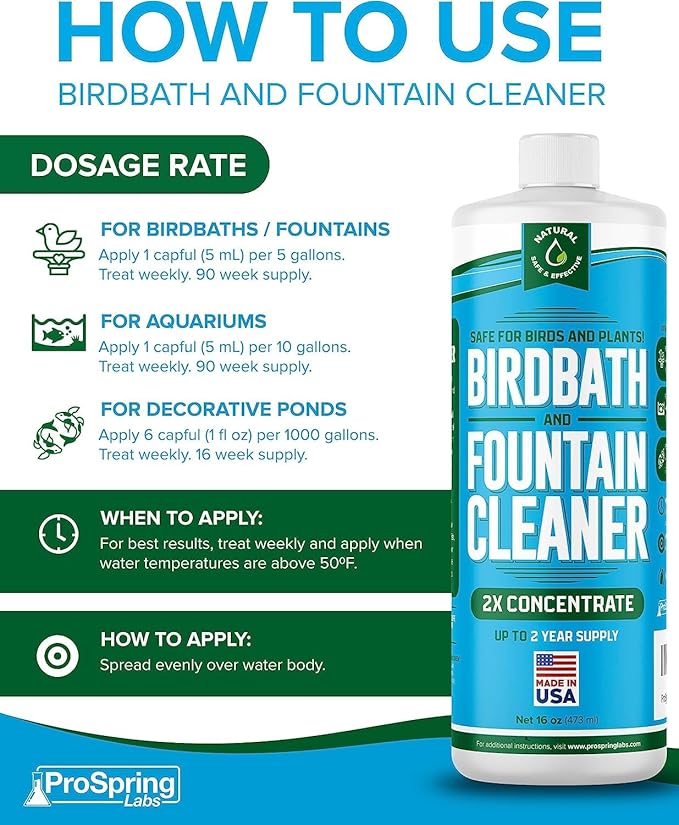 Birdbath & Fountain Cleaner - 16 oz Fountain Maintenance Outdoor Indoor - Bird Bath Cleaner