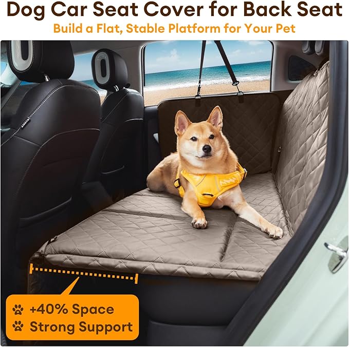 FUNNY FUZZY Dog Car Seat Cover, Back Seat Extender for Dogs - 420Lb Hard Bottom Waterproof Pet Car Seat Cover, 600D Heavy Duty Pet Hammock with Non-Slip Bottom for Cars, SUV, Trucks