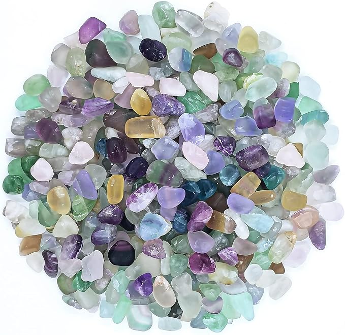 Keedolla 2 lbs/900g Fluorite Tumbled Chips Aquarium Fish Tank Gravel, Natural Crystal Quartz Stones Rocks Pebbles for Vase Fillers, Garden, Succulent Plants Decor