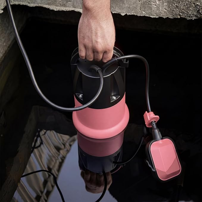 Sump Pump, Prostormer 1HP 3700GPH Submersible Clean/Dirty Water Pump with Automatic Float Switch for Pool (Pink)