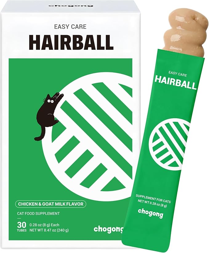 Cat Hairball Treatment – Lickable Supplement with Natural Fiber for Hairball Relief – Supports Digestion & Furball Control, Hairball Remedy – Daily for Cats, Chicken Flavor with Goat Milk, 30 Tubes