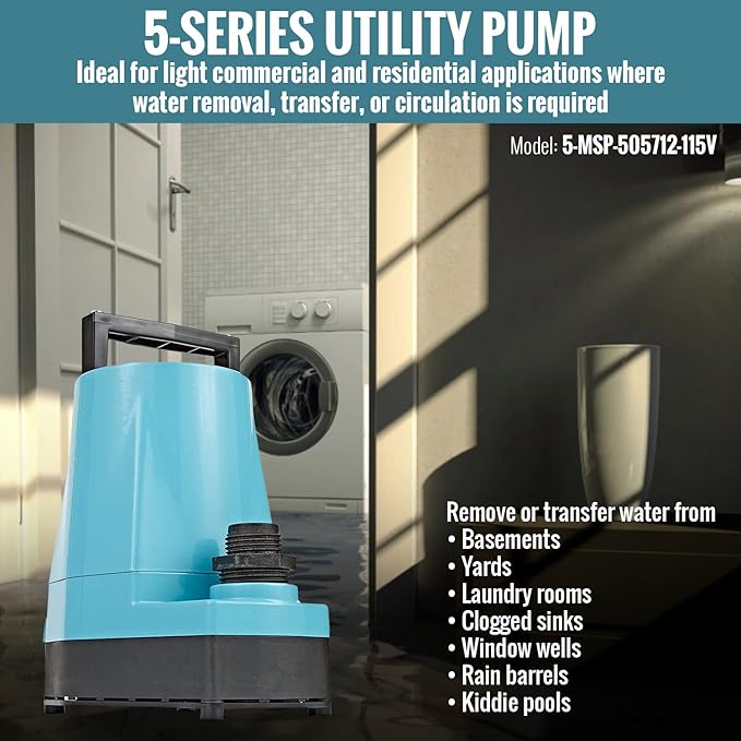 Little Giant 5-MSP 115-Volt, 1/6 HP, 1500 GPH, Aluminum Manual Utility Pump, 25-Ft. Cord, Blue 505712