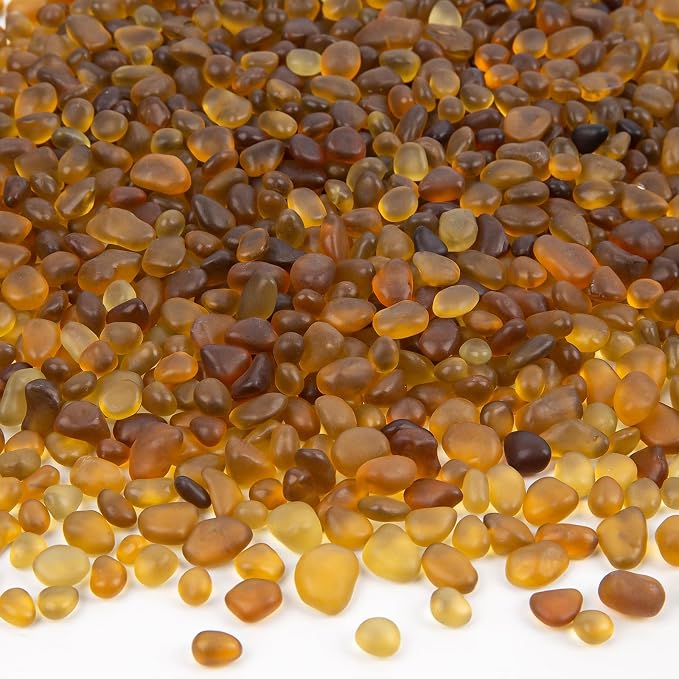 QEQEKAKA Sea Glass Stones for Crafts 0.5LB Brownish Yellow Gemstones Bulk | Small Glass Stones for Beaching Wedding DIY Decor Aquarium Turtle Tank Vase Filler (187g/6.6oz)