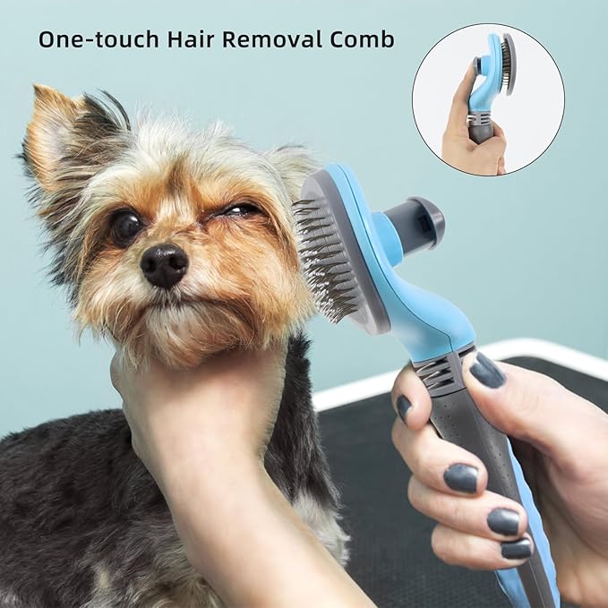 Wisedog Dog Grooming Kit 7PCS - Cat Nail Clipper with Nail File, Dematting Comb for Dogs, Flea Comb, Bath Brush, Hair Removal Mitts (Upgraded Blue)