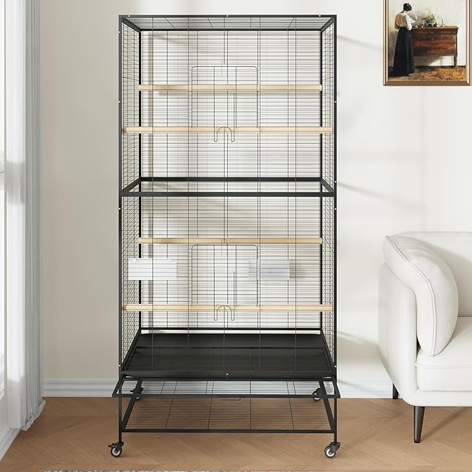 Garvee 66in Extra Large Bird Cage, Rolling Parrot Cage with Feeding Accessories, Metal Parakeet Cage for Parrots, Parakeets, Conures, Parrot