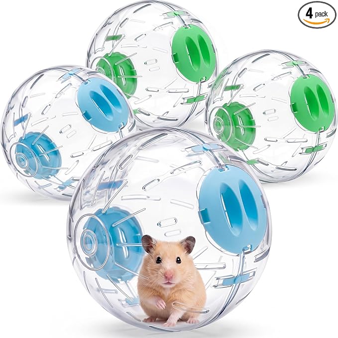 Mifoci 4 Pcs Hamster Exercise Ball, 5.7 Inch Guinea Pigs Running Ball Transparent Plastic Hamster Wheel for Dwarf Hamsters, Gerbils, Small Pets to Reduce Boredom and Increase Activity, Blue & Green