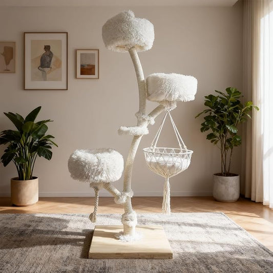 70" Modern Multi-Level Cat Tree Tower for Indoor Cats, Cat Trees with Sisal Scratching Post, Luxury Cats Tower Furniture for Multiple Cats with Swing Hammock, Condo for Multiple Cats