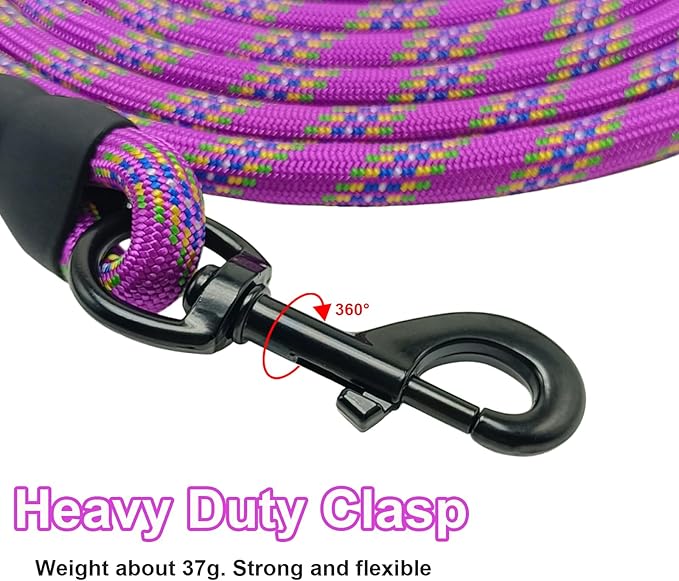 MayPaw Heavy Duty Rope Dog Leash, 3/4/5/6/7/8/10/12/15 FT Nylon Pet Leash, Soft Padded Handle Thick Lead Leashes for Large Medium Dogs (Purple, 1/2" * 8')