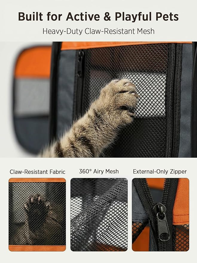 UWE Extra Large Small Animal Playpen, XL Portable Pet Playpen for Rabbit, Kitten, Guinea Pig, Hamster, Puppy – Waterproof Foldable Mesh Tent with Zipper Cover, Indoor Outdoor Use, Orange
