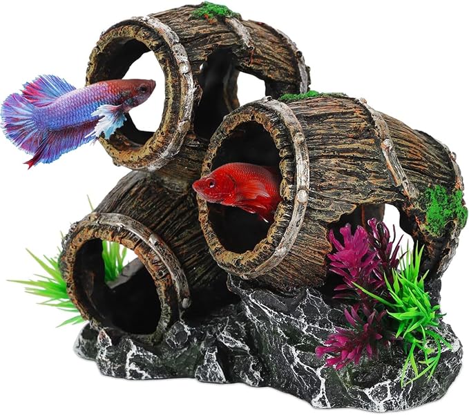 Aquarium Decorations Three Stacked Broken Barrels Fish Tank Decoration Ornament Landscaping Over Rocks Cave Saltwater Freshwater Small & Medium Fish Garden Pond Ornaments Resin
