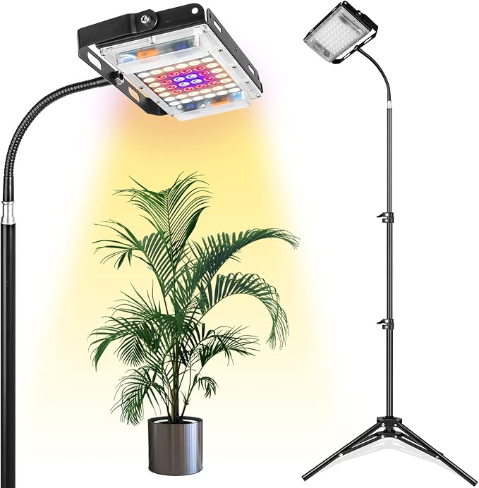 LBW Grow Light with Stand, Full Spectrum Grow Lights for Indoor Plants | On/Off Switch Plant Grow Light, 15-48 in Adjustable Tripod Stand, 48 LED Plant Light for Indoor Garden