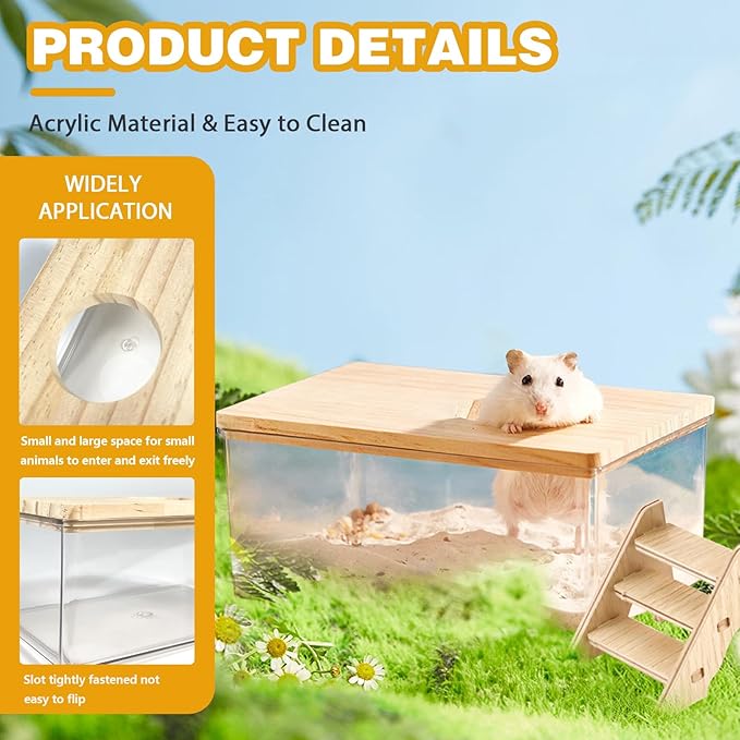 Hamster Sand Bath Box Container, Hamster Bath Sand Gerbil Sand Bath Hamster Dust Bath, Hamster Litter Box Chinchilla Dust Bath Hamster Accessories (Small Rectangle)