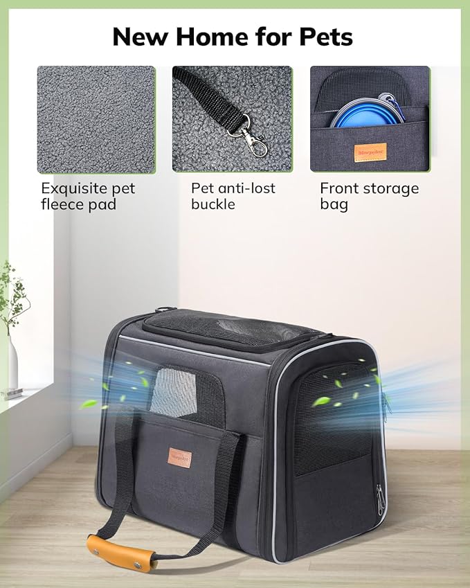 Morpilot Cat Carrier - Cat Carrier Soft for Small or Medium Cats up to 20lbs, with Sided Cushion, Secure Buckle and Foldable Bowl, Dog Carriers for Small Dogs (Dark Gray)