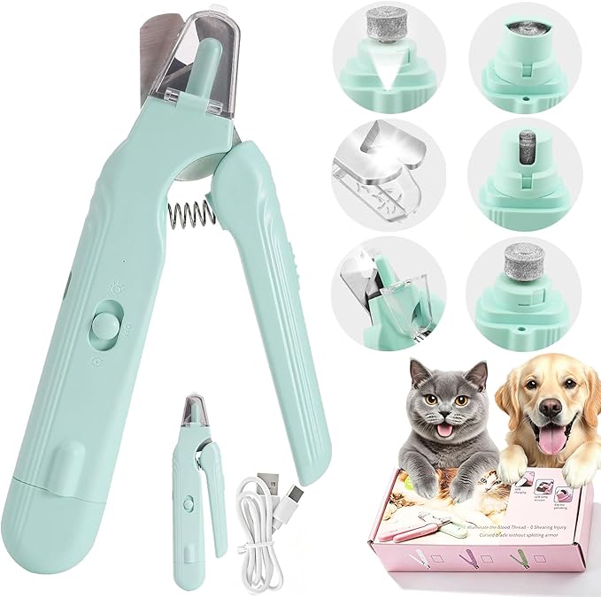 2-in-1 Dog Nail Grinder & Dog Nail Clippers Trimmers for Large Medium Small Dogs Cats Pets Claw Trimmer with LED Lights (Green)