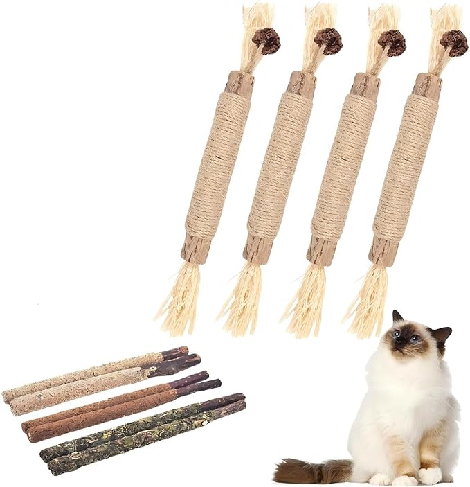 Natural Catnip Silvervine Sticks for Cats, 100% Organic Gall Fruit Mixed Chew Toys for Teeth Cleaning, Potent Cat Treats for Indoor Cats Boredom Relief & Digestive Health, 10 Count