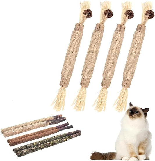 Natural Catnip Silvervine Sticks for Cats, 100% Organic Gall Fruit Mixed Chew Toys for Teeth Cleaning, Potent Cat Treats for Indoor Cats Boredom Relief & Digestive Health, 10 Count