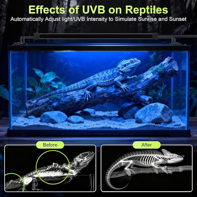 22W LED UVB Light for Reptiles Terrarium Light Extendable Reptile Tank Light with Controller ＆Dimming and 5 UVI Modes Full Spectrum Brilliant White Blue Red Lights for Bearded Dragon, Gecko