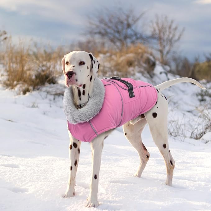 Lelepet Warm Dog Coats for Extra Large Dogs Waterproof Dog Winter Jacket Reflective Pet Fleece Vest Windproof Cold Weather Coats with Adjustable Buckle & Leash Hole, Pink, XXXL