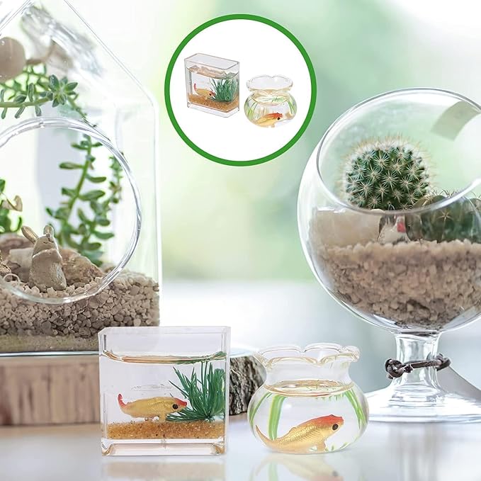 2Pcs 1/12 Scale Accessories Dollhouse Fish Tank, Miniature Fish Bowl Miniature Dollhouse Accessories for Garden Scene Decor Desktop Ornaments, Dollhouse Decor, Decorations