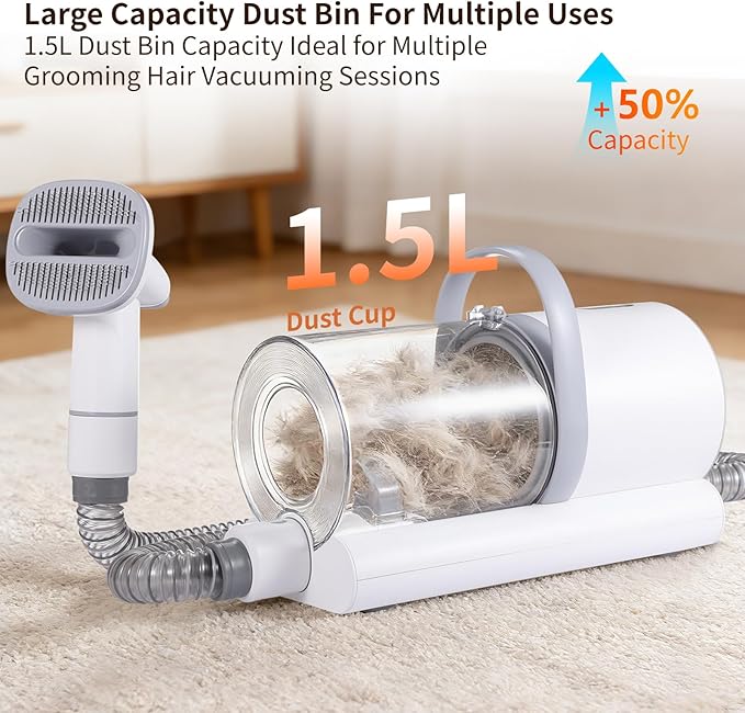 Dog Grooming Kit & Dog Grooming Vacuum with Suction, 6 in 1 Pet Grooming Vacuum for Shedding, Low Noise Dog Hair Vacuum with 1.5L Cup, Electric Dog Clippers for Grooming Thick Hair Cats & Dogs