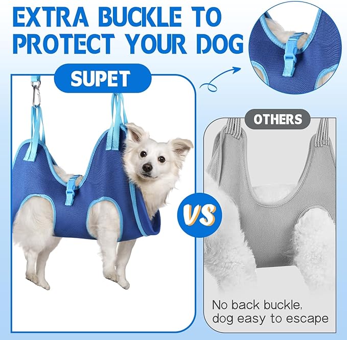 Supet Dog Grooming Hammock, Dog Hanging Harness for Nail Trimming Doorframe, Pet Holder Restraint for Clipping Nails, Pet Hoist Sling for Cutting Nails, Ear & Eye Cleaning, Medicine at Home (S)
