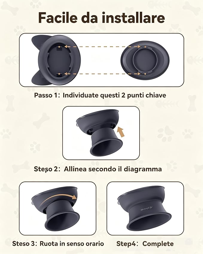 MateeyLife Elevated Cat Bowls, 2P Raised Food and Water Bowl Set for Indoor Cats & Small Dogs, Whisker Fatigue Cat Bowl, Anti Vomit Feeding Pet Bowls, 6 oz Each, Dishwasher Safe - White & Grey