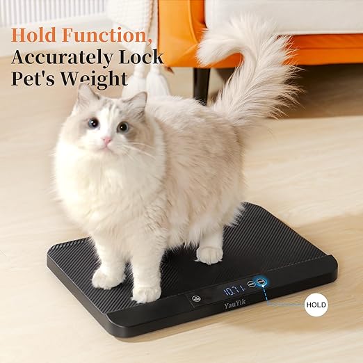YauYik Digital Pet Scale for Accurate Weighing - Baby Scales,Ideal for Small Pets, Puppies, Kittens and Cats with Non-Slip Mat - LED Display with Hold Function, Measures Up to 40kg（Batteries Included）