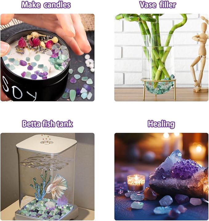 gemshan 2lb Fluorite Crystal Aquarium Gravel Natural Crushed Crystal Chip Bulk 7mm-9mm Irregular Gem Rocks for Home Decoration Fish Tank Colorful Gravel Filler Bottom Ornament