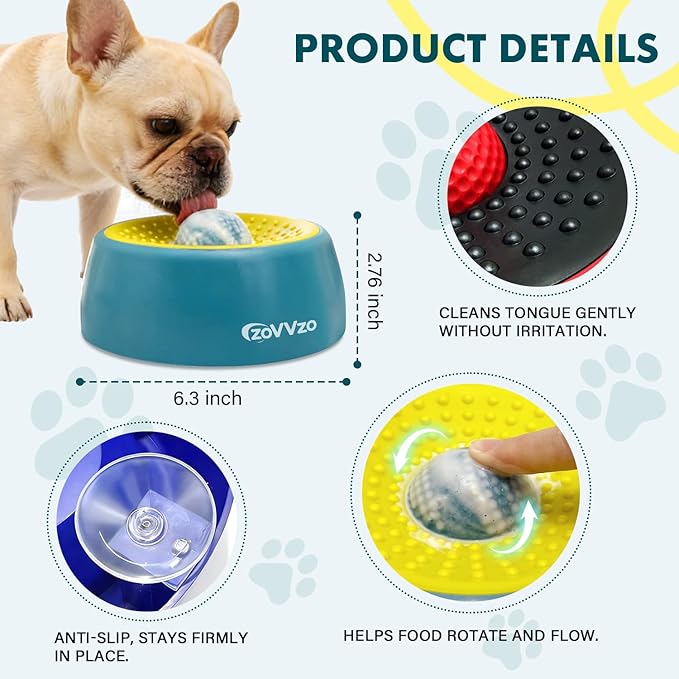 Rolling Ball Dog Lick Bowl, Slow Feeder Dog Bowls, Non-Slip Design, Interactive Dog Licking Toy & Dog Enrichment Toys, Dog Lick Ball Bowl for Wet Food, Yogurt, Bone Broth, Nutrient Solution (Blue)