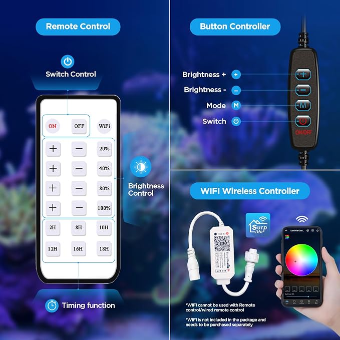 Lominie LED Aquarium Light Full Spectrum 25W Saltwater Aquarium Light for Reef Coral Fish Tank with Remote Control