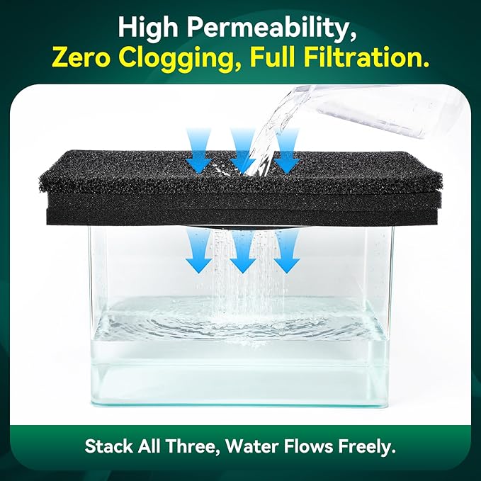 Borlech Aquarium Bio Filter Sponge Pad - Cut-to-Size Aquarium Filter Media for Fish Tank, Pond, Sump - Mechanical & Biological Filtration (18.5"x18.5"x1.6", 50PPI, 1 Pack)