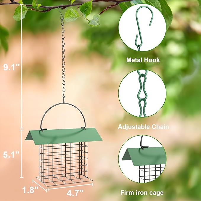 FLINTER Bird Feeder for Outdoors, Suet Feeder Hanging Bird Feeder, Adjustable Chain Hanging for Garden Yard Outside - Suet Cake Feeders to Attracting Birds