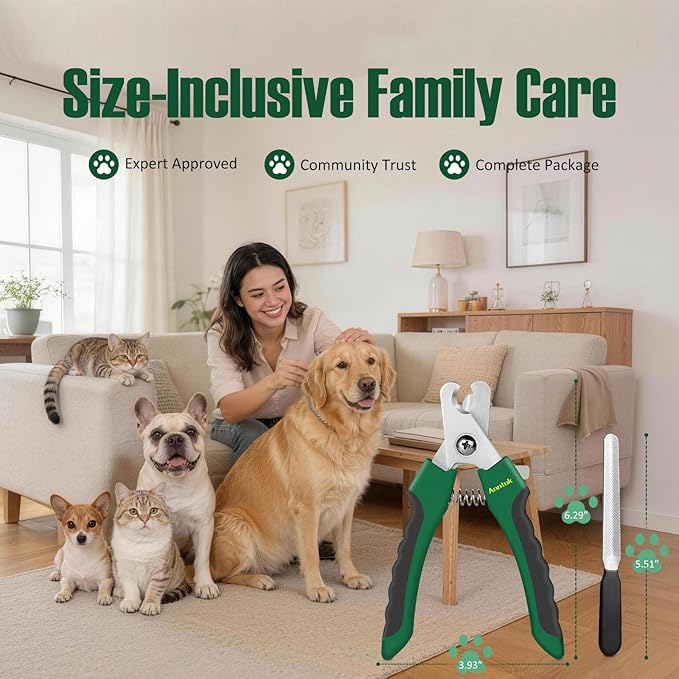 Dog Nail Clippers with Nail File, Ergonomic Dog Nail Trimmers to Avoid Over Cutting, Razor-Sharp Stainless Steel Blade with Safety Guard for Large/Small Pet Dogs, Green