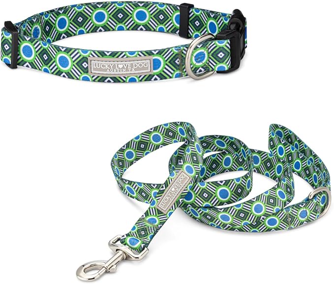 Lucky Love Dog - Easy Click Buckle Dog Collar with Leash Set Combo, Durable & Comfortable for Male & Female Dogs, Pet Collar for Small Dogs, Secure Fit - Leo Combo, Small