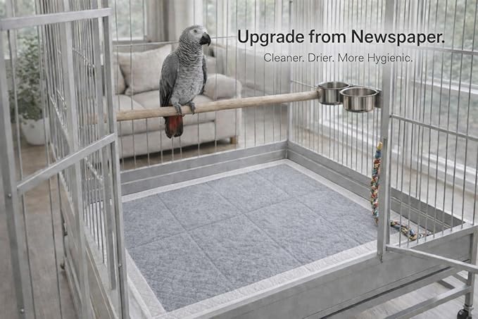 XL Bird Cage Liners 23.6"x35.4" (20-Pack) – Bamboo Charcoal Odor Control, 7-Layer Leak-Proof Pads for African Grey, Cockatoo, Macaw | Non-Toxic Newspaper Replacement for Large Parrot Cages