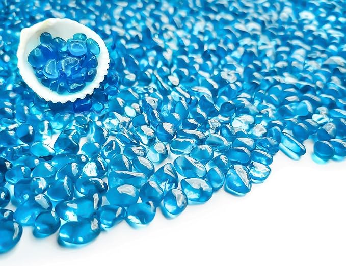 Keedolla 2 lbs/900g Fish Tank Rocks Beads Aquarium, Clear Glass Pebbles Stones Gravel for Vases Fillers, Garden, Aquarium, Betta Fish Turtle Tank, Succulent Plants Decor - Sea Blue
