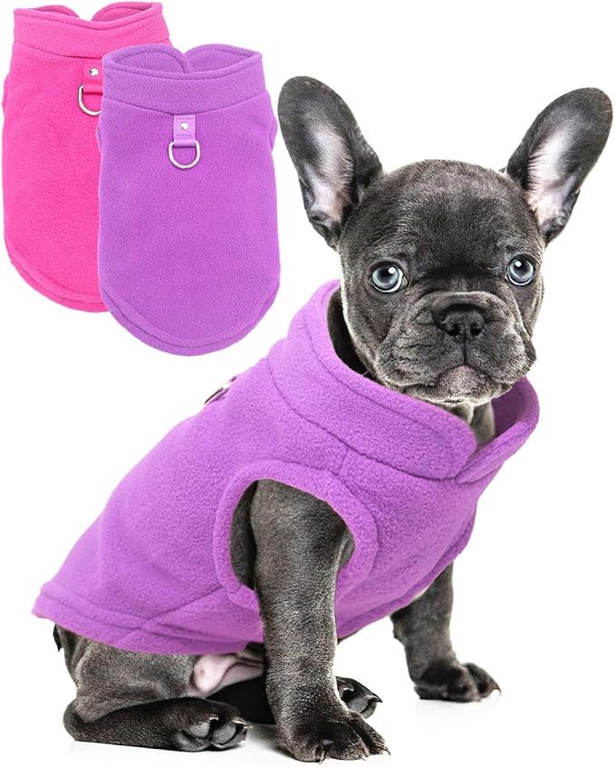 2 Pieces Fleece Dog Sweater Vest Winter Warm Dog Clothes for Small Dogs Male Female Fall Pullover Puppy Clothes with D-Ring Soft Puppy Sweater Cold Weather Doggie Coat Outfit (Rose,Purple, Medium)