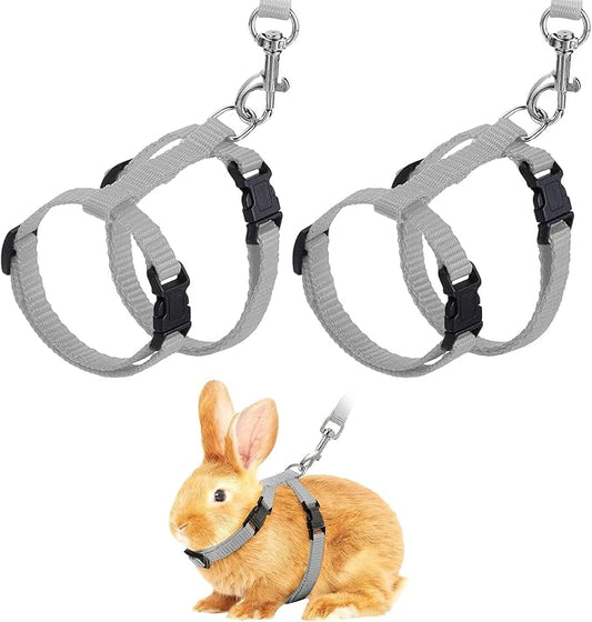 Rabbit Harness and Leash, Escape Proof Bunny Cat Leash Small Animal Harness Soft Adjustable Buckle(2Pcs, Gray) for Bunny Kitten Cats Puppies Walking Hiking Training