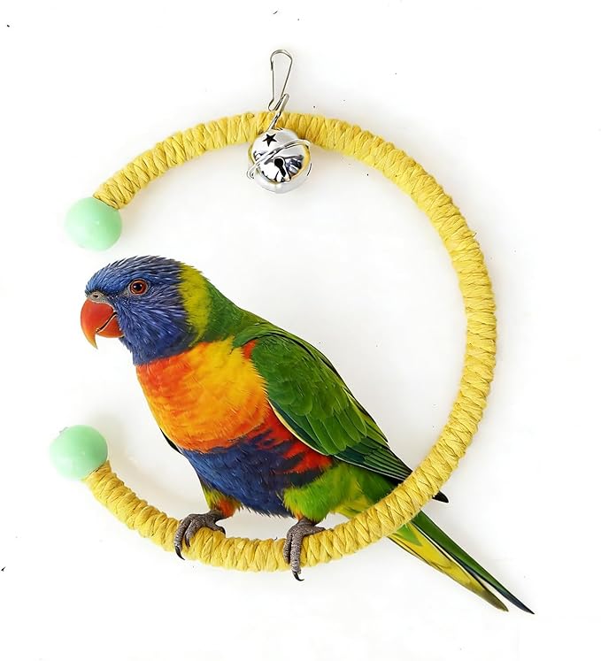 Colorful Circular Bird Swing,Bird Rope Chewing Toys Parrot Cage Bite Toys (Small Half-Round Yellow)