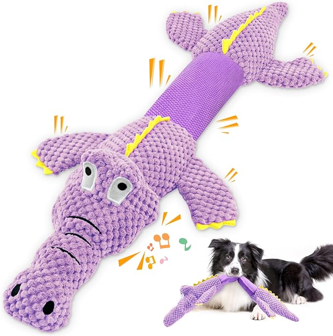 WOWBALA Interactive Tug of War Dog Toys for Small to Large Breeds-Squeaky Plush Puppy Toys with Crinkle Paper, Stuffed Chew Dog Toys to Keep Them Busy, Training Reward Gift (Purple)