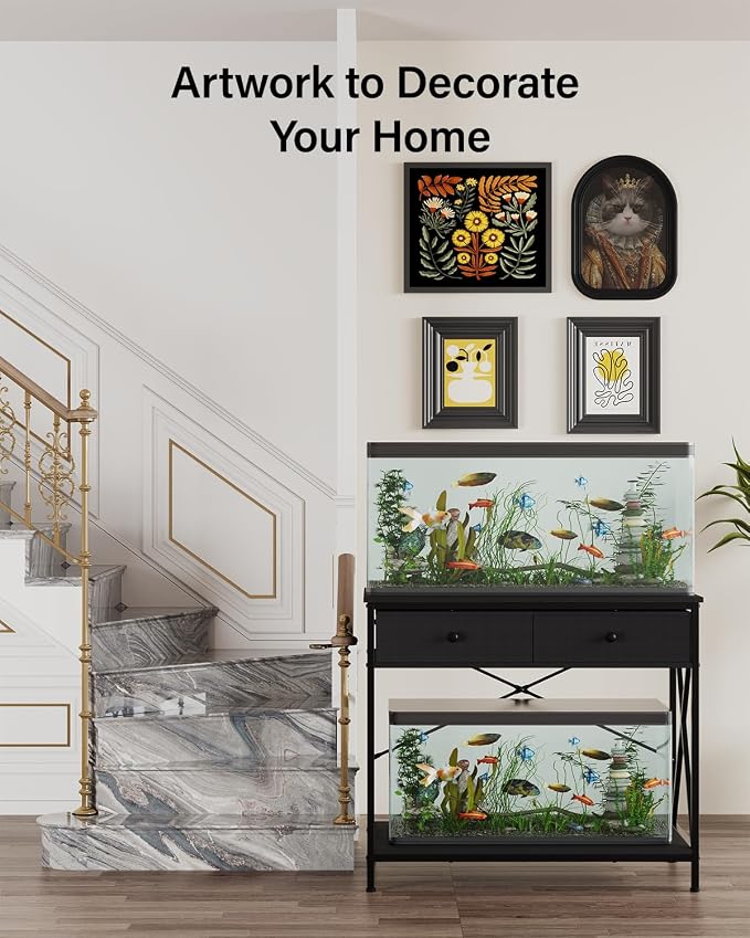 Fish Tank Stand with Drawer,40-50 Gallon Aquarium Stand Easy Assemble | Stable Metal Frame, 2-Tier Breeder Reptile Turtle Terrarium Stand Fits Office Room Home, Adjustable Feet, Accessories Storage