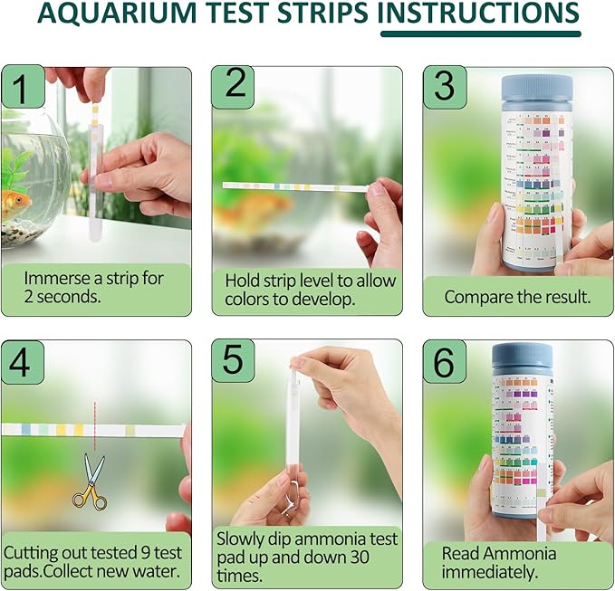 Aquarium Water Test Kit 11 in 1,100 Counts Ammonia Aquarium Test Kits Fish Tank Test Strips Freshwater & Saltwater pH Testing Strips for Ammonia,