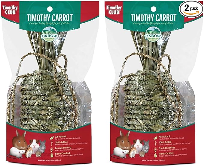 Oxbow Timothy Hay Carrot, Rabbit & Guinea Pig Toy, Edible & Hand-Woven Bunny Toy, No Wires or String, Small Pet Accessories, for Rabbits, Guinea Pigs, Chinchillas & Rats, Medium (Pack of 2)